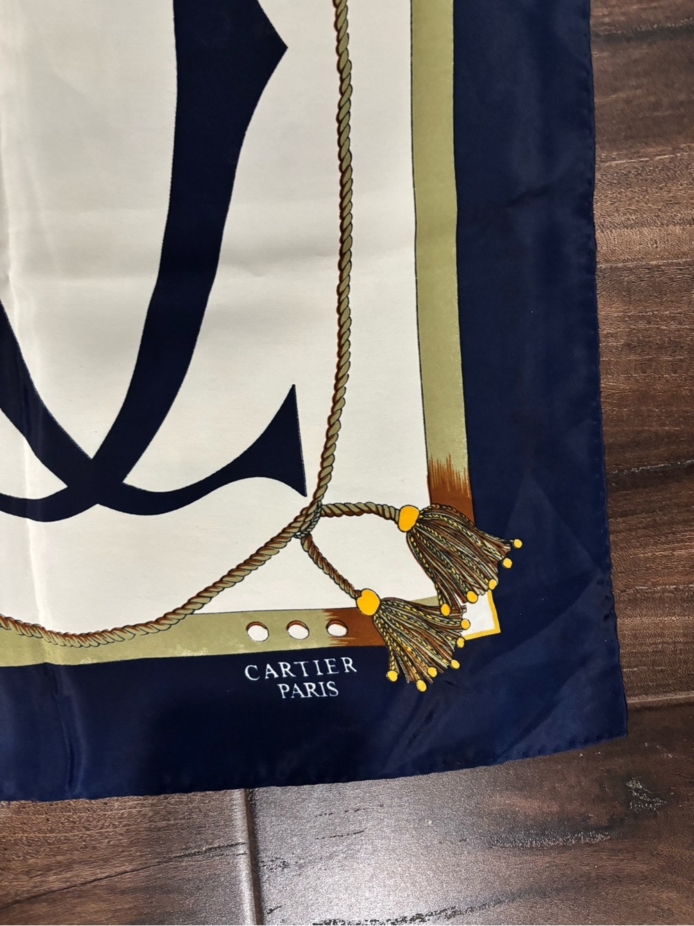 Cartier Paris Navy & Ivory Logo Print Silk Scarf - Picture 2 of 5
